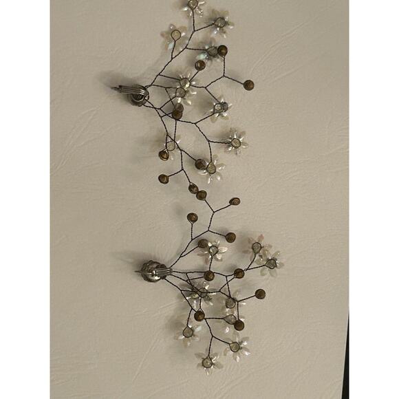 Sutain Vintage Largw 60s MCM Clip On Branch Sequin Rhinestone Earrings Floral - Picture 6 of 11